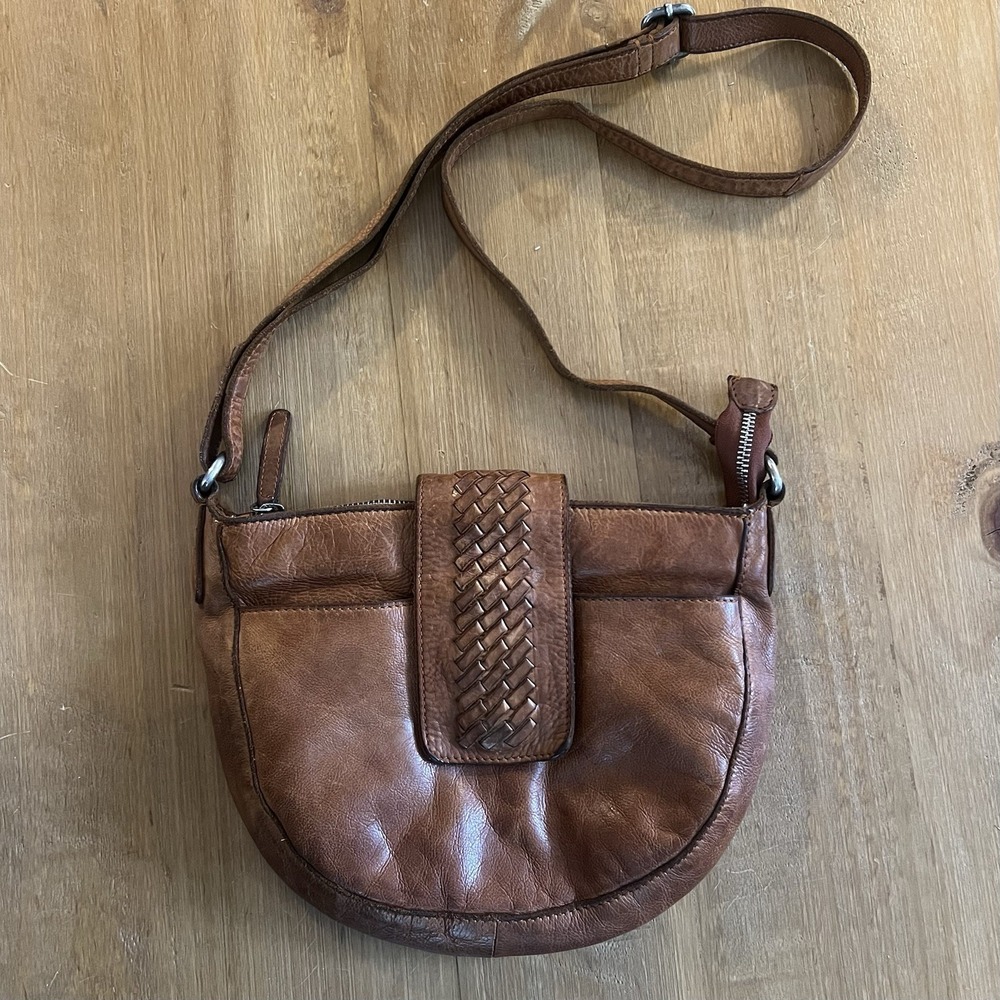 Vilenca Holland Brown Leather Crossbody‎ Bag Woven Boho Purse Festival Western